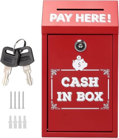 Suggestiebus Met Slot - Collectebus Muurbevestiging - Veilige Documentopslag - Dubbele Sleutelvergrendeling - 14.5x7.5x26cm - Rood
