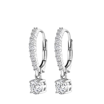 Lucardi Dames oorringen met hanger zirkonia - Oorbellen - Cadeau - 925 Zilver - Zilverkleurig