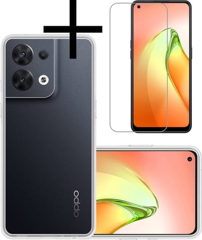 Hoesje - Met Screenprotector - Geschikt voor OPPO Reno 8 - Sterk & Shockproof - Back Cover - Siliconen Case - Telefoon Hoes - Transparant