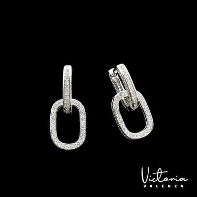 Victoria Valenza Rimini Luxe Oorbellen Dames Messing Oorhangers Dames Oorringen - Witte Steen - Kleur Zilver - 1 Paar
