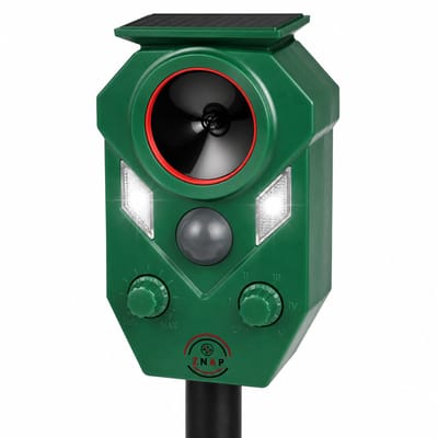 ZnaP® Verjager - Ultrasone Kattenverjager op zonneenergie - Kattenschrik - Marterverjager - Dierenverjager - Waterdicht IP65 - Bewegingssensor, LED flitslichten & 5 Standen - Afweermiddel voor Ongedierte - Vernieuwde versie