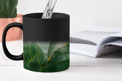 Magische Mok - Foto op Warmte Mokken - Koffiemok - Marmer - Groen - Luxe - Goud - Marmerlook - Magic Mok - Beker - 350 ML - Theemok