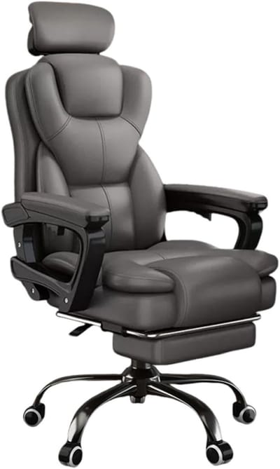 Executive Office Chair Ergonomic High Back Reclining Office Chair with Footrest, Lumbar Support, Linkage Armrests, Premium Leather Comfort Gaming & Desk Chair – Grey – 10x10x10 mm