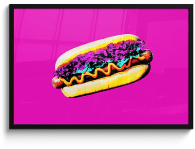 Poster in lijst - Fotolijst 90x60 cm - Posters - Hotdog - Roze - Retro - Posterlijst zwart - Decoratie - Wanddecoratie woonkamer - Muurdecoratie slaapkamer