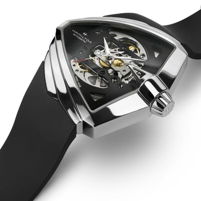 Hamilton Ventura XXL Rubberen Band Zwarte Skelet Wijzerplaat Automatisch H24625330 Herenhorloge zwart