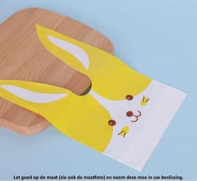 50x Uitdeelzakjes Wit - Geel Konijn 13 x 22 cm - Plastic Traktatie Kado Zakjes - Snoepzakjes - Koekzakjes - Koekje - Cookie Bags - Pasen - Kinderverjaardag