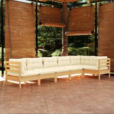 vidaXL - 6-delige - Loungeset - met - crèmekleurige - kussens - grenenhout