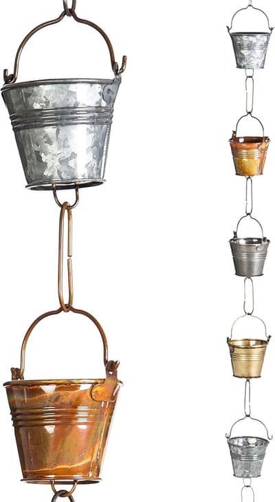 Metalen Regenketting - Decoratieve Regenafvoer - Tuin Terras Decoratie - Emmer Design - 24 Meter - Zilver Koper
