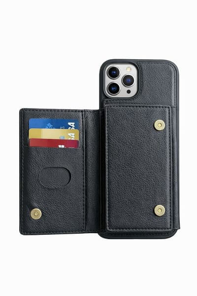 iPhone 17 Leren Hoesje Zwart met MagSafe Wallet – Echt Leder – Pasjeshouder voor 3+ Kaarten – Dun Luxe Telefoonhoes – Magnetische Portemonnee Case Plus screenprotector
