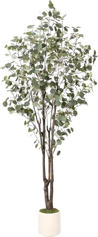 Kunstmatige eucalyptusboom - Voor thuiskantoor - Decoratieve kamerplant met LED-verlichting - Groen met witte plantenbak - Groen-210cm