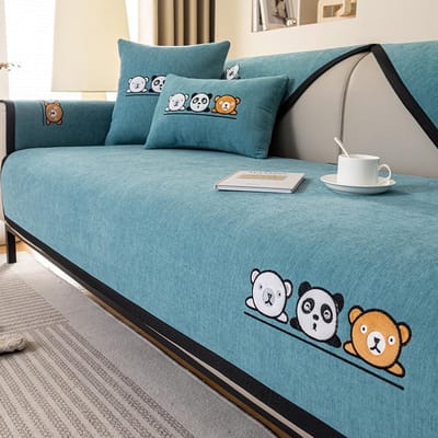 Cartoon Borduurwerk Bankovertrek Zacht Chenille Effen Kleur Bankovertrek Woonkamer Modern Eenvoudig Universeel Antislip Bankkussen 70x70cm 1pcs