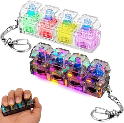 2 stuks mini-toetsenbord, 4 toetsen, fidget speelgoed met ledlicht, toetsenbordsleutelhanger voor stressvermindering, anti-stress toetsenbord, fidgetspeelgoed voor volwassenen, vrouwen, mannen