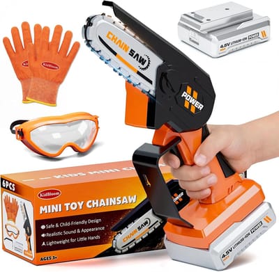 Mini Kettingzaag Speelgoed - Kindgereedschap Set - Buiten Spelen - Inclusief Veiligheidsset - 26 cm Lengte - Oranje Zwart