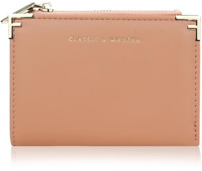 Dailygoods - Andiker Portemonnee voor dames, klein, slank, bifold, eenvoudig, trendy, zacht leer, portemonnee voor vrouwen met kaarthouder, foto, raam, ritssluiting, muntzakje, roze, 12*9*2 cm, Hedendaags