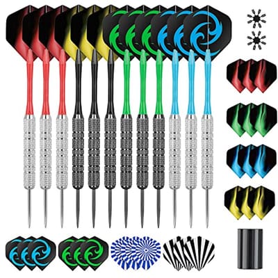 Professionele Metalen Darts Set - 12 Stuks 18 Gram Dartpijlen met Schachten, Extra Vluchten, Vliegbeschermers en Slijper