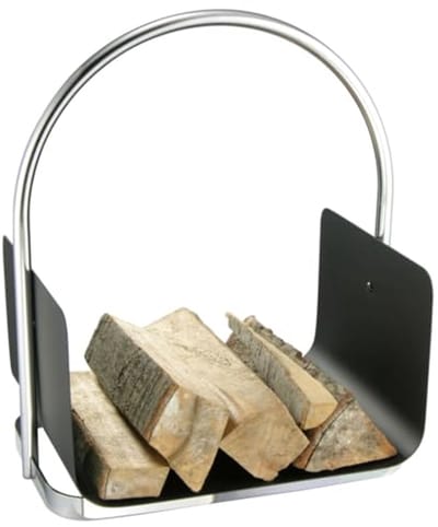 Brandhout mand - Draagmand haardhout - Haardhout vervoeren - Gepoedercoat staal - 48x41x30cm - Zilver