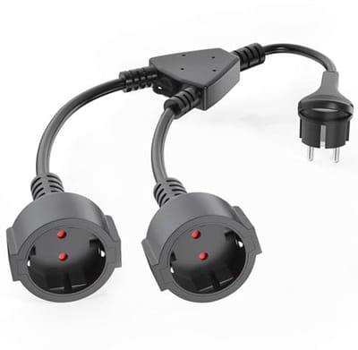 Verlengkabel met 2-voudige stopcontacten en platte stekker, 1,5 mm², 16 A/250 V, IP20, voor thuis en kantoor, zwart