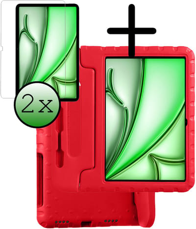 Hoesje Geschikt voor Apple iPad Air M3/M4 (2025/2026) - 11 inch - Met 2x Screenprotector - Kinderhoes Shockproof Bumper - Kidsproof Case - Tablet Hoes - Kinder Hoes Cover - Rood