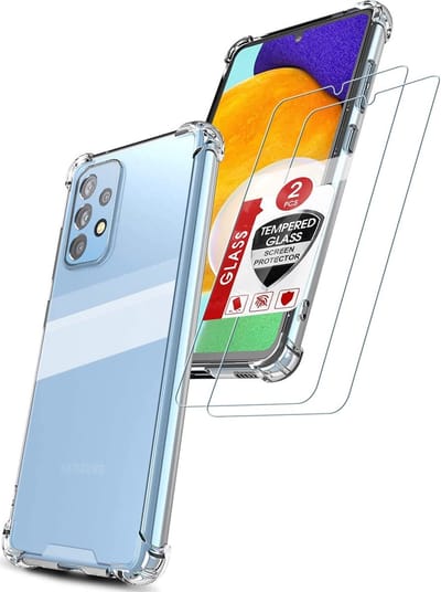 HB Hoesje Geschikt voor Samsung Galaxy A33 5G - Transparant + 2X Glazen Screenprotector - Anti Shock Hybrid Back Cover