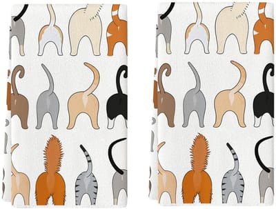 Leuke keukendoeken met cartoonkattenprint - 2 stuks - 40 x 60 cm - Vaatdoeken - Geschikt voor koken, bakken en afwassen - Keukendroogdoek - Zeer absorberend - Kan gebruikt worden als hittebestendige onderlegger of voor het bakken van koekjes