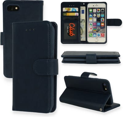 HB Hoesje Geschikt voor Apple iPhone SE 2022 & SE 2020 Donker Blauw - Luxe Portemonnee Book Case