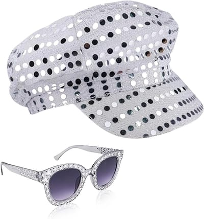 70s en 80s Disco Accessoires voor Feesten en Carnaval - Inclusief Zonnebril, Hoed, Oorbellen en Ketting voor een Compleet Kostuum