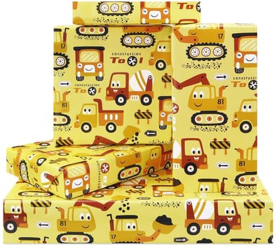Dailygoods- Inpakpapier Graafmachine Patroon - Inpakpapier voor Kinderen - Cadeaupapier Jongens - Verjaardagsfeest - 50 x 70cm - 6 Vellen