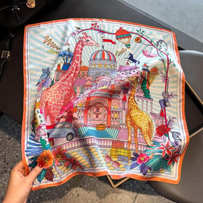 Écharpe de luxe en soie véritable pour femme Imprimé floral Bandana Châle Foulard pour dame Mouchoir Sac de cou féminin Enveloppement décoratif 53 cm 53X53CM white