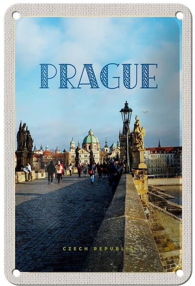 Blechschild Reise 12x18cm Prague Tschechien Altstadt Brücker Dekoration