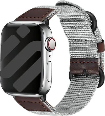 Strap-it Canvas/Nylon Bandje – ademend, verstelbaar, lichtgewicht – Grijs – geschikt voor Apple Watch 1/2/3/4/5/6/7/8/9/10/11/SE/Ultra (2/3) - 44/45/46/49mm