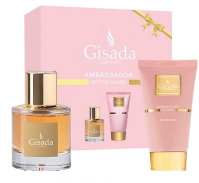 Ensemble Gisada: Ambassadora, Eau De Parfum, Pour Femmes, 50 ml + Ambassador, Nettoyant, Gel Douche, Pour Tout le Corps, Tous Types de Peau, 100 ml