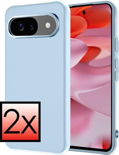 Hoesje - 2 Stuks - Geschikt voor Google Pixel 9 - Sterk & Shockproof - Case Siliconen - Back Cover - Telefoon Hoes - Lichtblauw
