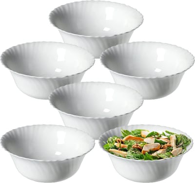 KADAX kom ∅ 20 cm, set van 6, kom van gehard glas, fruitkom, slakom, dessertkom, cereal bowl, soepkom, snackkom, vaatwasserbestendig (wit)