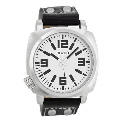 OOZOO Timepieces - Zilverkleurige horloge met zwarte rubber band - C2522