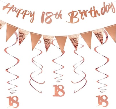 Dailygoods- Verjaardagsbanner Elegante Decoratieset - Spiraal - Vlaggetjesslinger - Gouden Decoratie - 18e Verjaardag - Feest Decoratie - Feestdecoratie