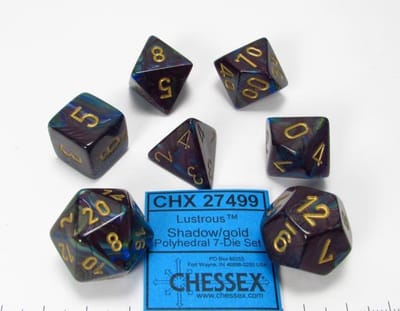 Chessex glanzend schaduw/goud polydice dobbelsteenset (7 stuks)