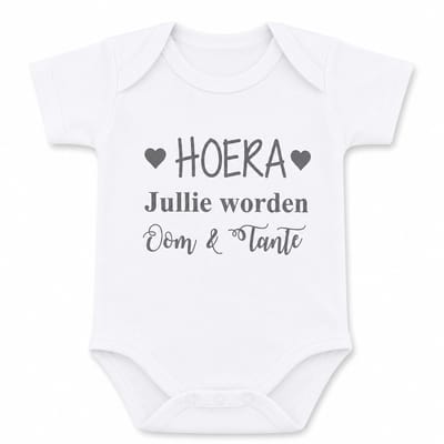 Baby romper met tekst zwangerschap aankondiging hoera jullie worden oom en tante | korte  mouw | wit zwart | maat 50/56 cadeautje zwangerschaps aankondiging hoera jullie worden weer bekendmaking
