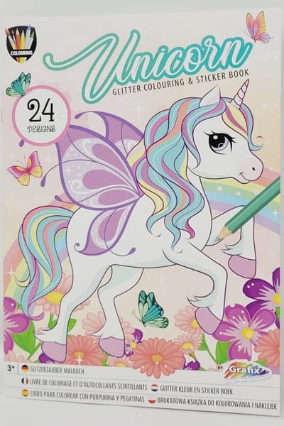 Glitter Kleurboek en Stickerboek Eenhoorn 24 Pagina's - Unicorn Kleurboek Meisjes - Kleurboek Kinderen - Tekeningen - Inkleuren - Kleurplaat - Colouring Book - Kleurplezier