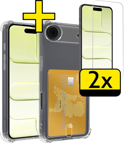 Hoesje - Geschikt voor Apple iPhone Air - Met 2x Screenprotector - Pashouder - Kaarthouder - Telefoon Hoes Shockproof - Siliconen Case - Back Cover - Shock Proof - Pasjes Houder - Telefoonhoesjes - Transparant