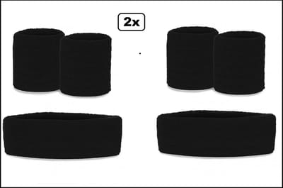 2x Zweetbandjes set zwart  3-dlg - Sport thema feest festival fun party