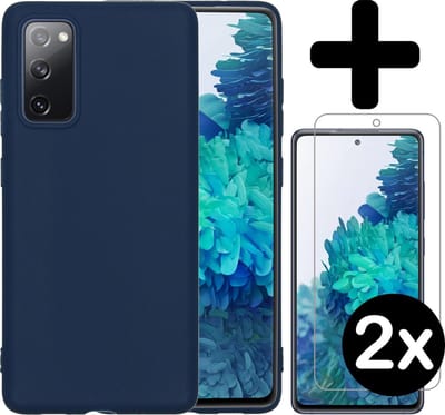 Hoesje - Met 2x Screenprotector - Geschikt voor Samsung Galaxy S20 FE - Sterk & Shockproof - Telefoon Hoes - Back Cover - Siliconen Case - Telefoonhoes - Donkerblauw