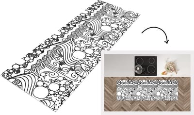 Keukenloper - Loper keuken - Patronen - Abstract - Line Art - Zwart Wit - 150x50 cm - Keukenloper vinyl