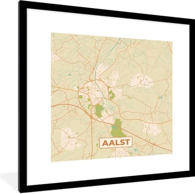 Fotolijst incl. Poster - Aalst - Stadskaart - Kaart - Plattegrond - Vintage - 40x40 cm - Posterlijst