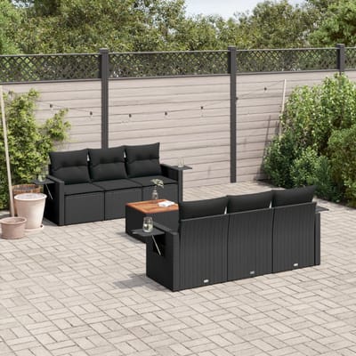 vidaXL - 7-delige - Loungeset - met - kussens - poly - rattan - zwart