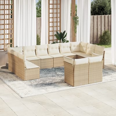 vidaXL - 12-delige - Loungeset - met - kussens - poly - rattan - beige