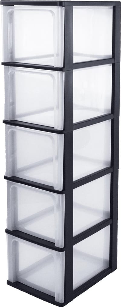 IRIS Organizer Chest ladesysteem A4 - 5 diepe lades - 5 x 13L - Kunststof - Zwart/Transparant