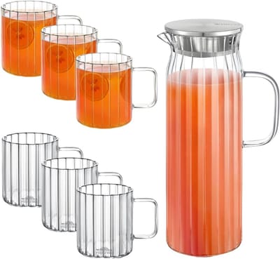 Wilmax - Karaf 1,5 L - Glas met RVS Deksel - Ribbelontwerp - Vaatwasmachinebestendig - 1 Stuk - Glas WL-888220/A-888626/A6