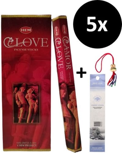 Wierook - Wierookstokjes - 5 Kokers - 100 Stokjes + 5 Mini Stokjes En 1 Gelukspoppetje - Geur Love - Liefde