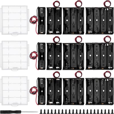 Batterijhouders Sets - AA Opbergdoos - Elektronica Projecten - Met Schroeven Schroevendraaier - 12 Stuks - Zwart