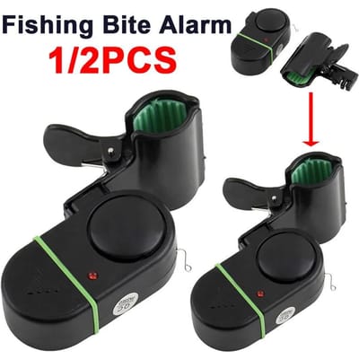 1/2 Pièces Alarme de Touche de Pêche Alerte Électrique Sensible avec Lumières LED pour Indicateur de Touche de Canne à Pêche black